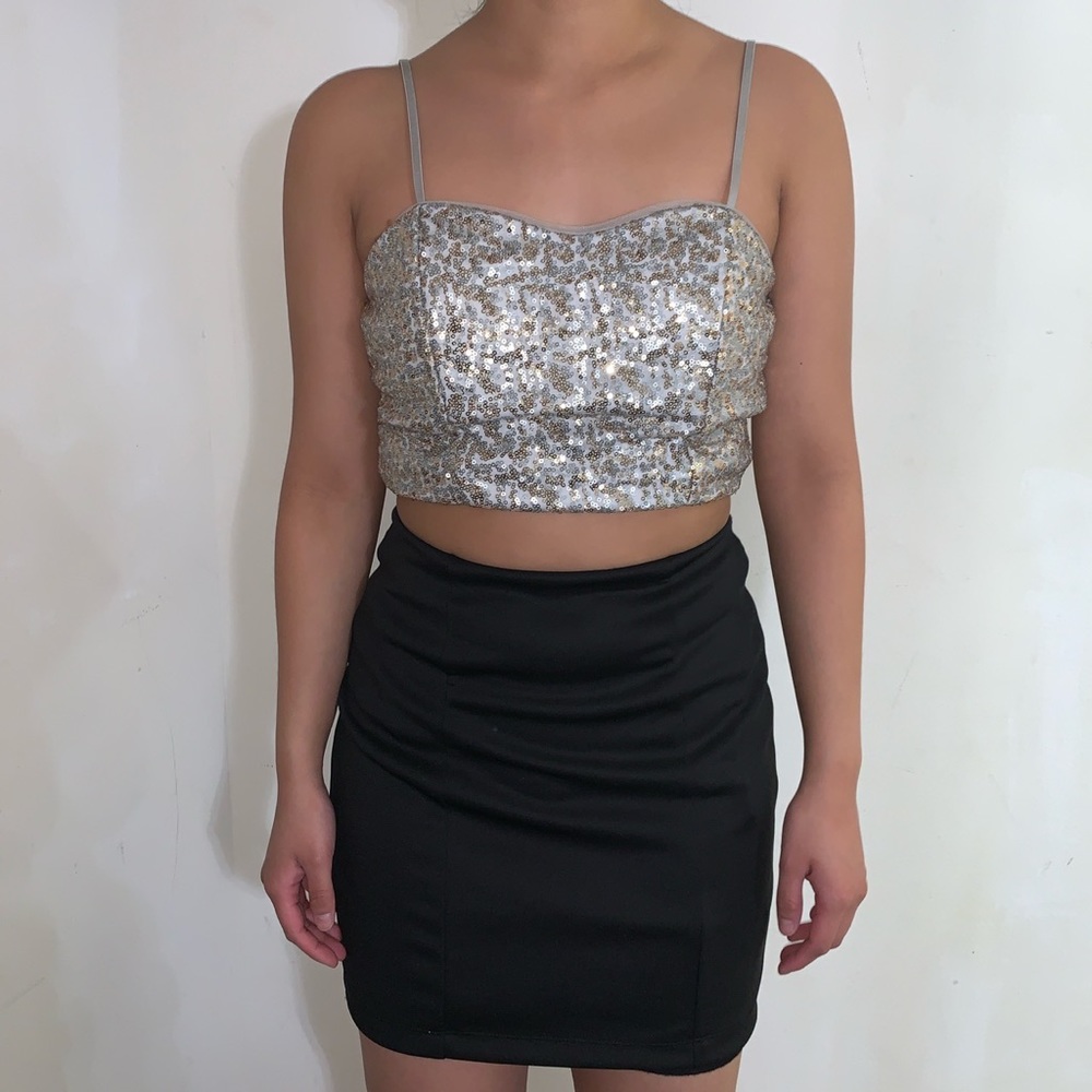 NWT Emerald Sundae Silver Black Gold Two Piece Formal Mini Dress Size 9 Small